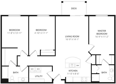Floor plan for 3 beds, 2 baths, 1368 sqft
